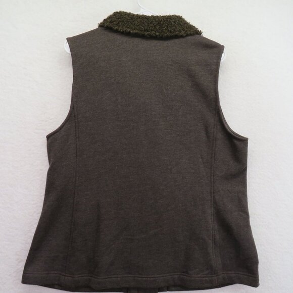 J  Jill Vest Womens Size Large Brown Sweater Faux Fur Collar Hidden Snap Front - Picture 3 of 8